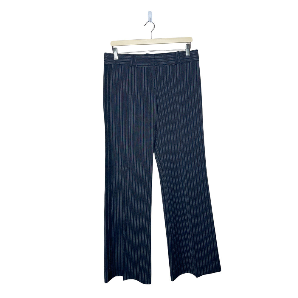 BCBGMAXAZRIA Wool Stripe Pants Womens 4 Black Gray Black Ribbon Detail Flare Leg
